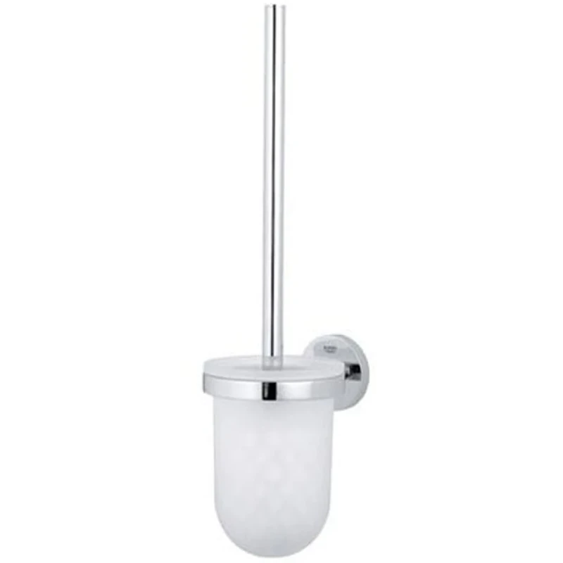 GROHE Essentials - Toilet Brush Set - Material: Glass & Metal - Wall Mounted - Suitable for Screwing (Including Screws and Dowels) or Gluing (Sold Separately) - Size 398 mm - Chrome - 40374001