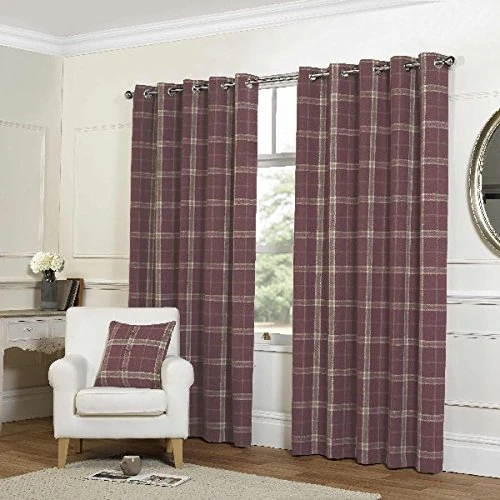 Plaid Check Raspberry Eyelet Curtains - 90x90"/229x229cm
