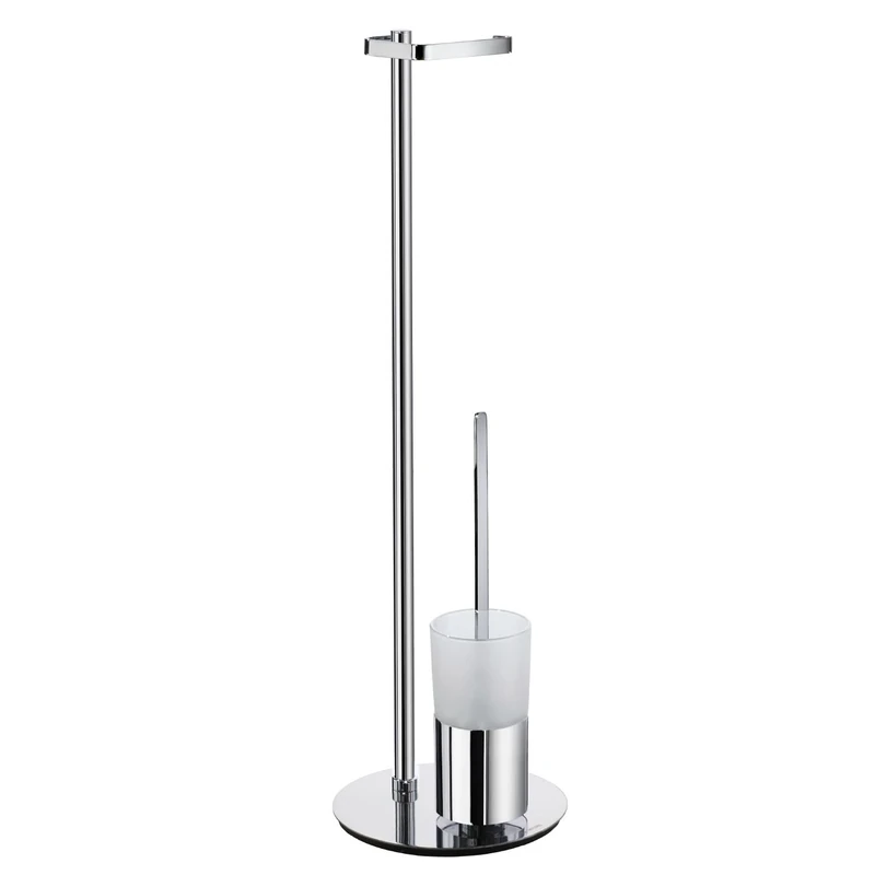Smedbo FK312 Outline Toilet Roll Holder with Brush, Polished Chrome/Frosted Glass