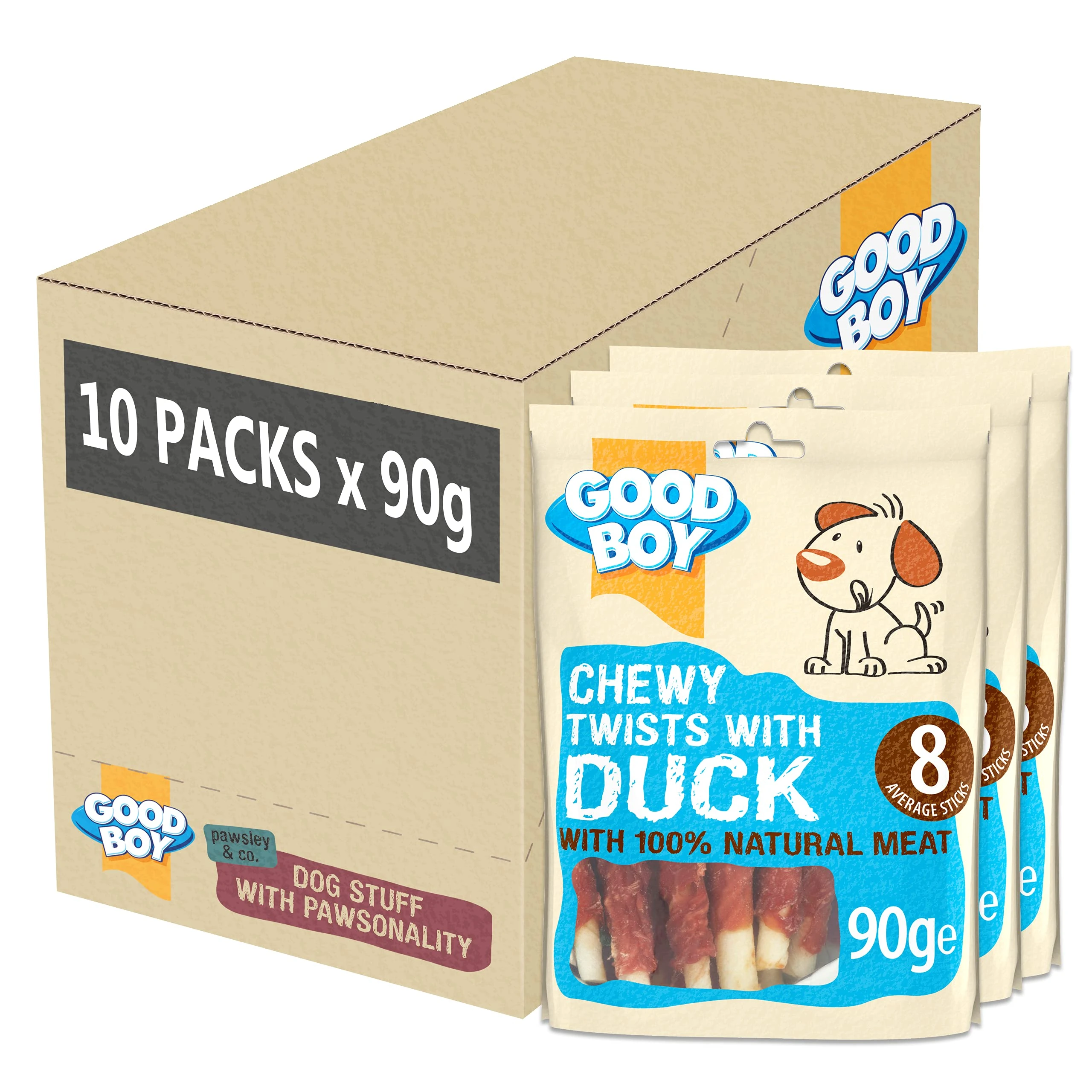 Good Boy - Chewy Twists with Duck - Dog Treats - Made with 100% Natural Duck Breast Meat - 90 g ℮ - Gluten Free Dog Treats - Case of 10