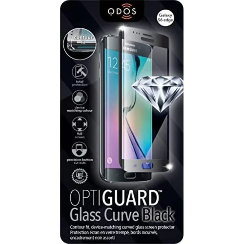 QDOS OptiGuard Tempered Glass Curve Screen Protector for the Samsung S6 Edge - Black