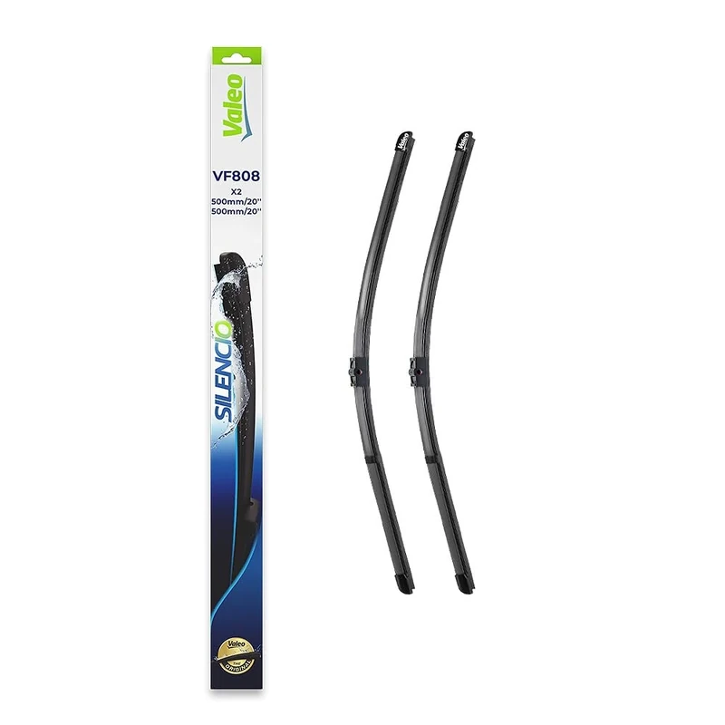 VALEO Silencio Wiper - VF808 - Kit of High Performance, Superior Road Visibility, Easy Installation Original Flat Blades 500mm/500mm - Front - Set of 2 Wiper Blades - 577808