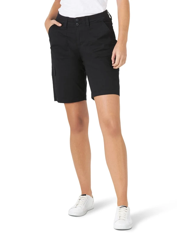Lee Women's Missy Relaxed Fit Avey Knit Waist Cargo Bermuda Short, Black, 8 M
