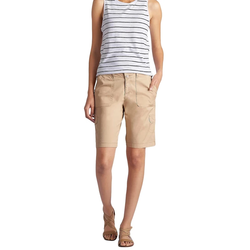 Lee Women's Relaxed Fit Avey Knit Waist Cargo Bermuda Short, Cafe, 10