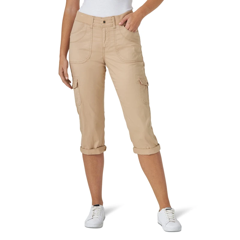Lee Women's Relaxed-Fit Austyn Knit-Waist Cargo Capri Pant, Café, 8 US