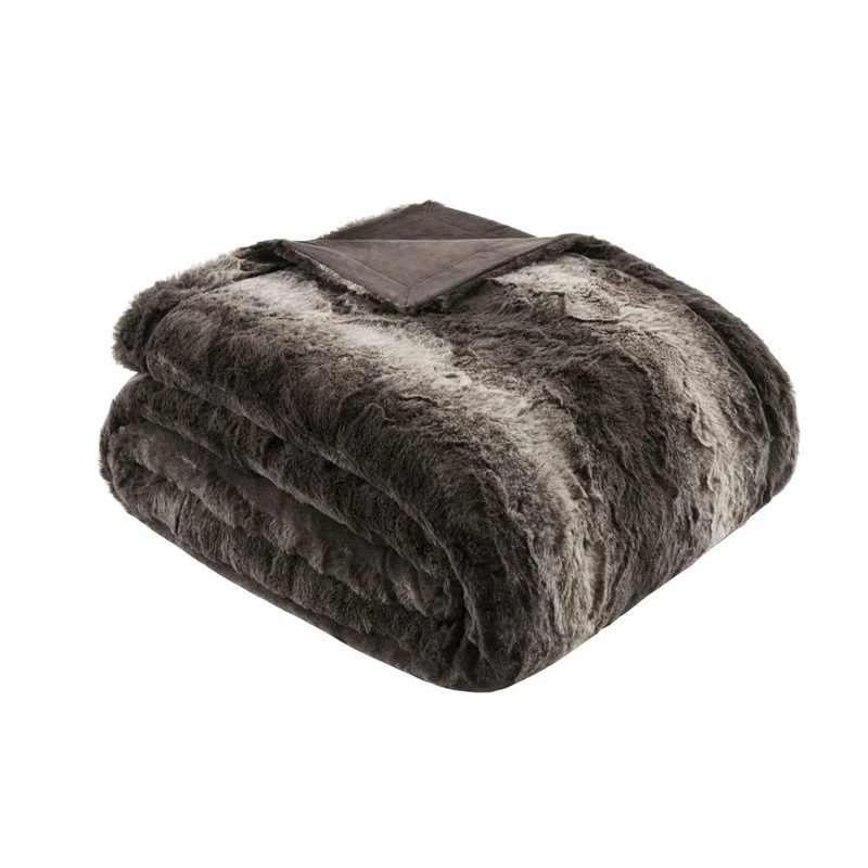 Madison Park Zuri Soft Plush Luxury Oversized Faux Fur Throw Animal Stripes Design, Faux Mink On The Reverse, Modern All Seasons Blanket for Bed, Sofa Couch, Office, Brown, 60x70