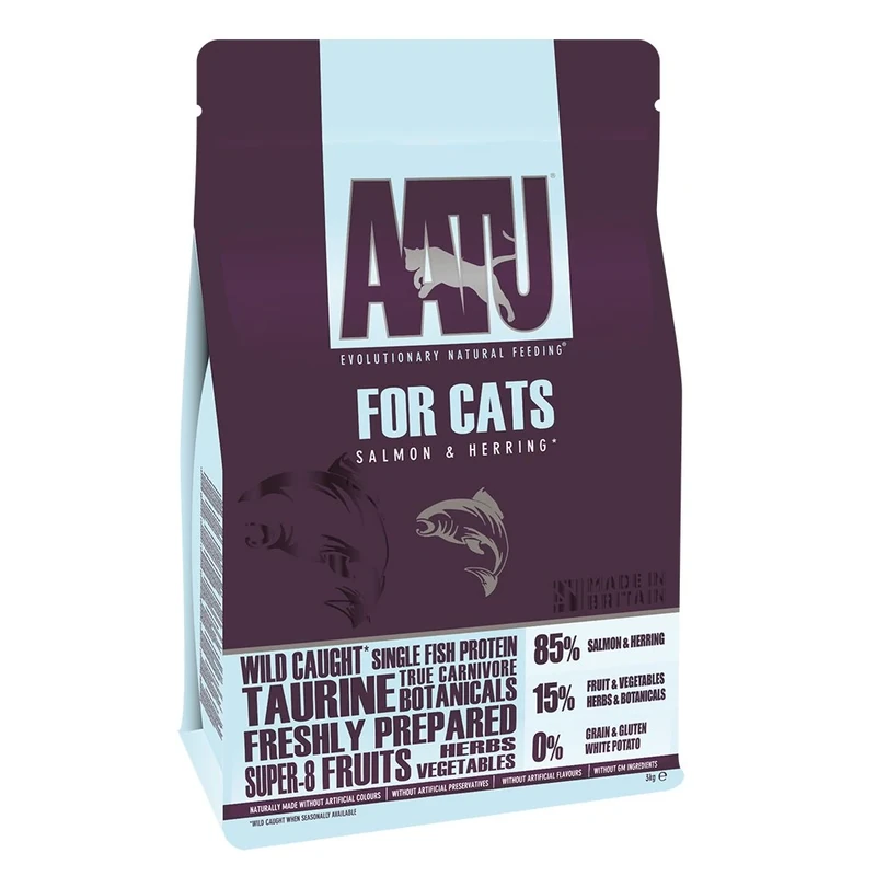 AATU 85/15 Complete Dry Cat Food, Salmon & Herring 3kg - High Protein, Grain Free Recipe, No Artificial Ingredients