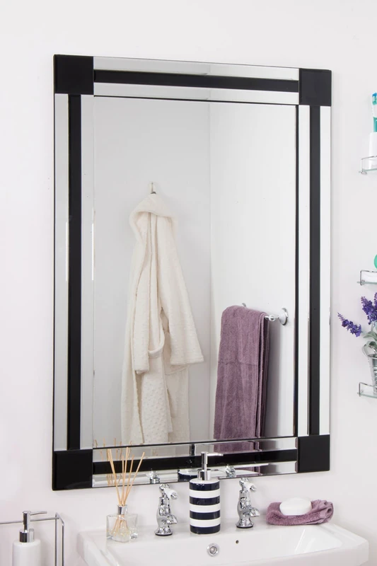Large Bathroom Modern Black+Silver Bevelled Venetian Mirror 3Ft3 X 2Ft3 70x100cm