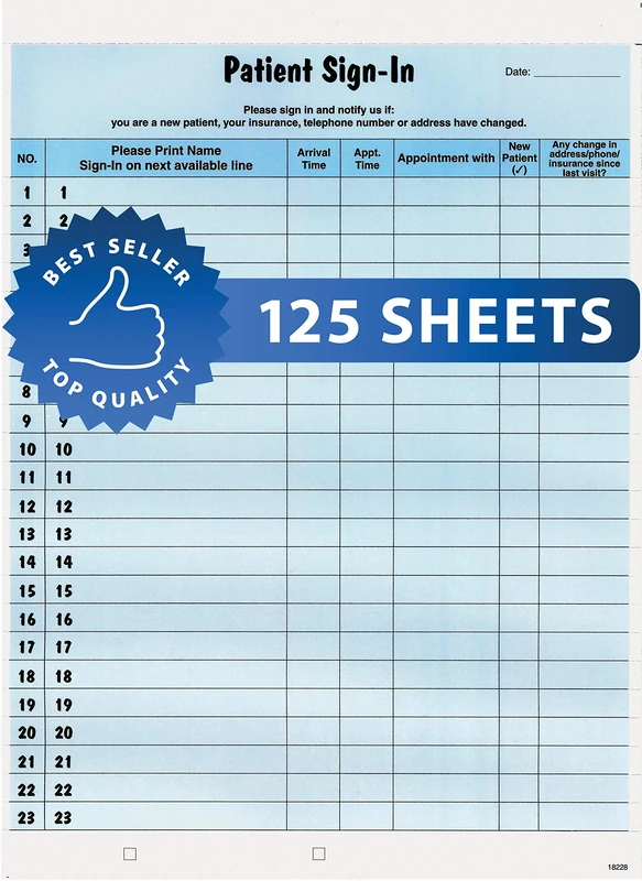 Tabbies Patient Sign-in Label Forms, 8-1/2" x 11" Form, Blue, 23 Labels/Sheet, 125 Sheets/Pack, Confidentially Sign in Your Patients, Also Provides a Daily Patient Log (14531)