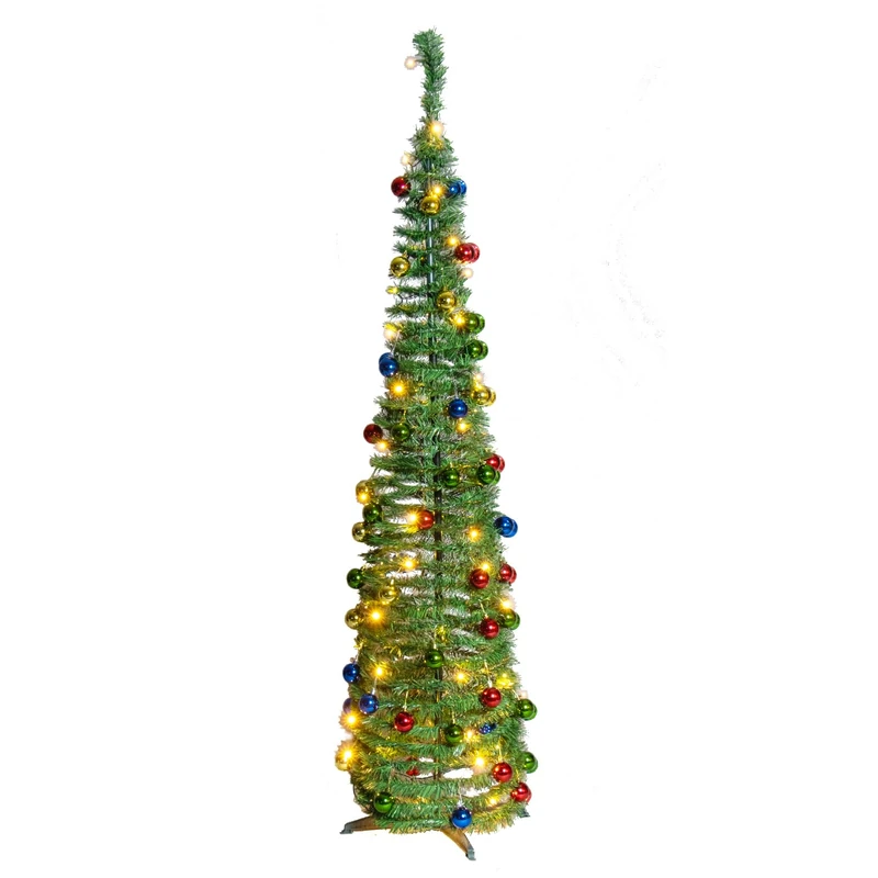 The Christmas Workshop 84700 6ft Pre-Lit Christmas Tree / Traditional Green Artificial Christmas Tree / Pre-Decorated Pop-Up Tree / 60 LED Warm White Light Bulbs & 60 Baubles