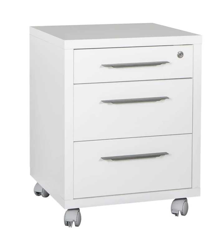 Composad | Drawings Line Chest of Drawers with 3 Drawers and Wheels, Office Chest of Drawers Under Desk, (WxHxD) 48.5 x 63 x 45.5 cm, Lacquered White, Made in Italy