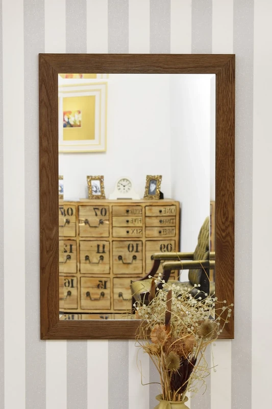 Large Solid Oak Wood Bevelled Modern Wall Mirror 2ft10 x 2ft 87cm x 61cm