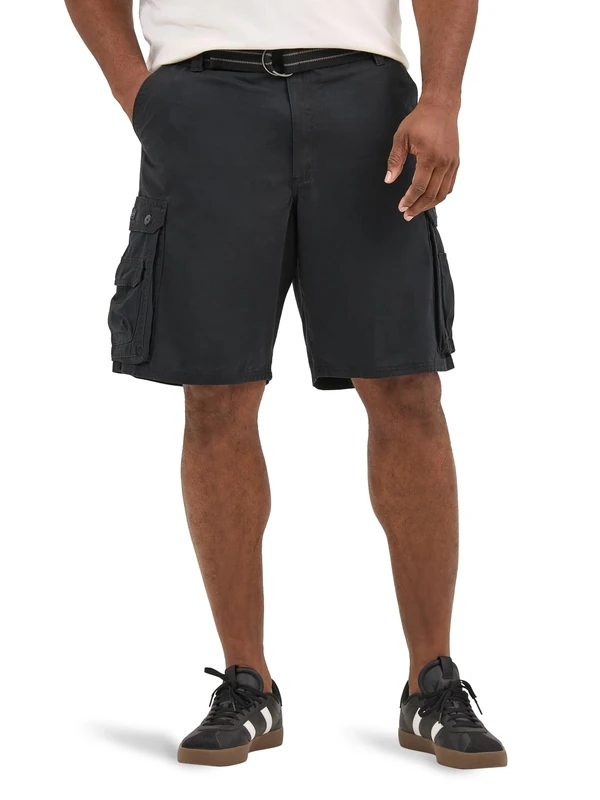 Lee Men's Big and Tall New Belted Wyoming Cargo Short, Black, 52