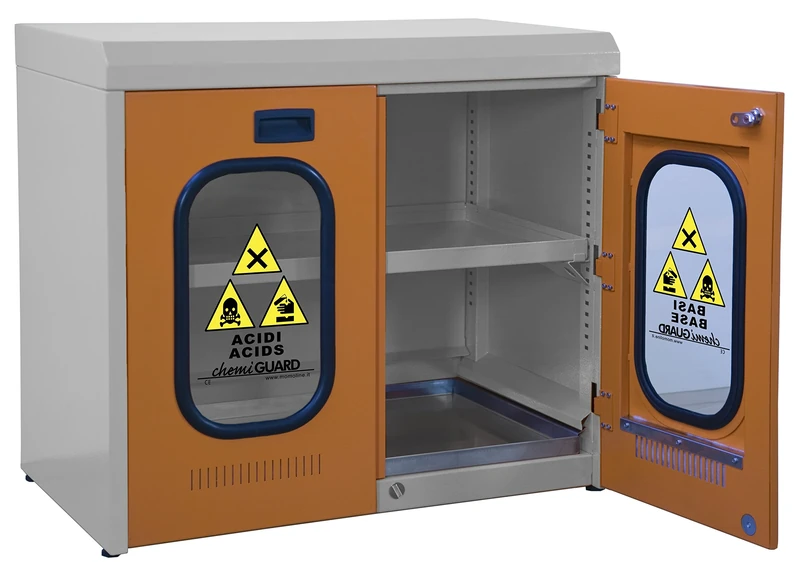 Momoline CMGV-120-SP Chemiguard Underbench Safety Cabinet for Chemicals, Single Compartment with Windows, Orange