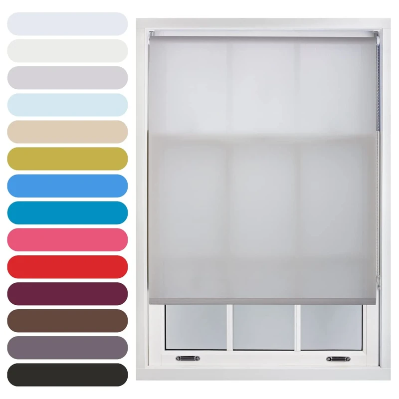 FURNISHED Daylight Roller Blind Trimmable Blinds Window Shade - Easy Install Non-blackout Fabric Complete Roller Blind Kit for Kitchen Living Room Bedroom, Grey, 60W x 165H cm