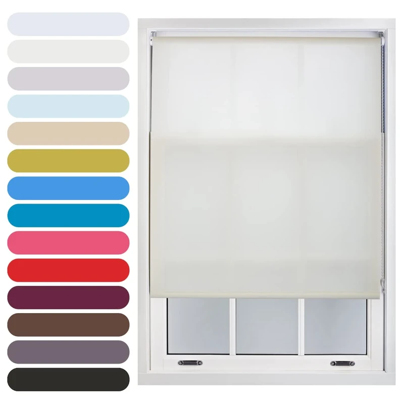 FURNISHED Daylight Roller Blind Trimmable Blinds Window Shade - Easy Install Non-blackout Fabric Complete Roller Blind Kit for Kitchen Living Room Bedroom, Cream, 60W x 165H cm