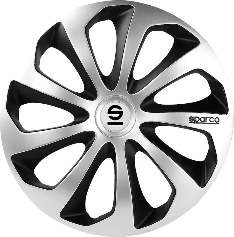SPARCO SPC1373SVBK Sicilia Wheel Covers, Silver/Black, Set of 4, 13"