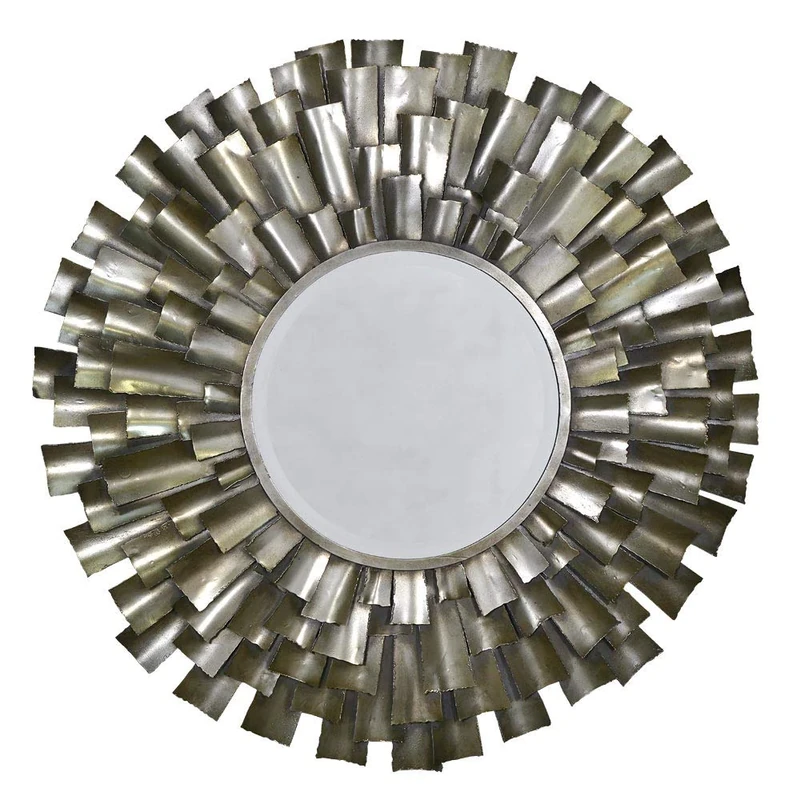 DUSX Shards of Silver Sunburst Framed Mirror, Metal, Silver, 98 x 98 x 5 cm