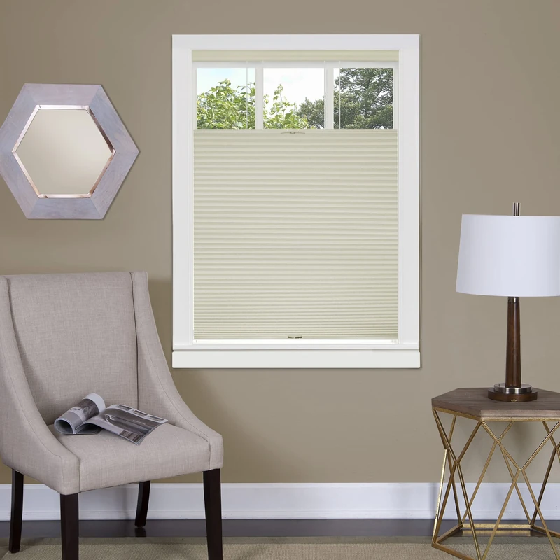 Cordless Cellular Pleated Window Shades - 27 Inch Width, 64 Inch Length - Alabaster - Light Filtering Top-Down Honeycomb Pull Down Blinds for Windows and Skylights by Achim Home Decor