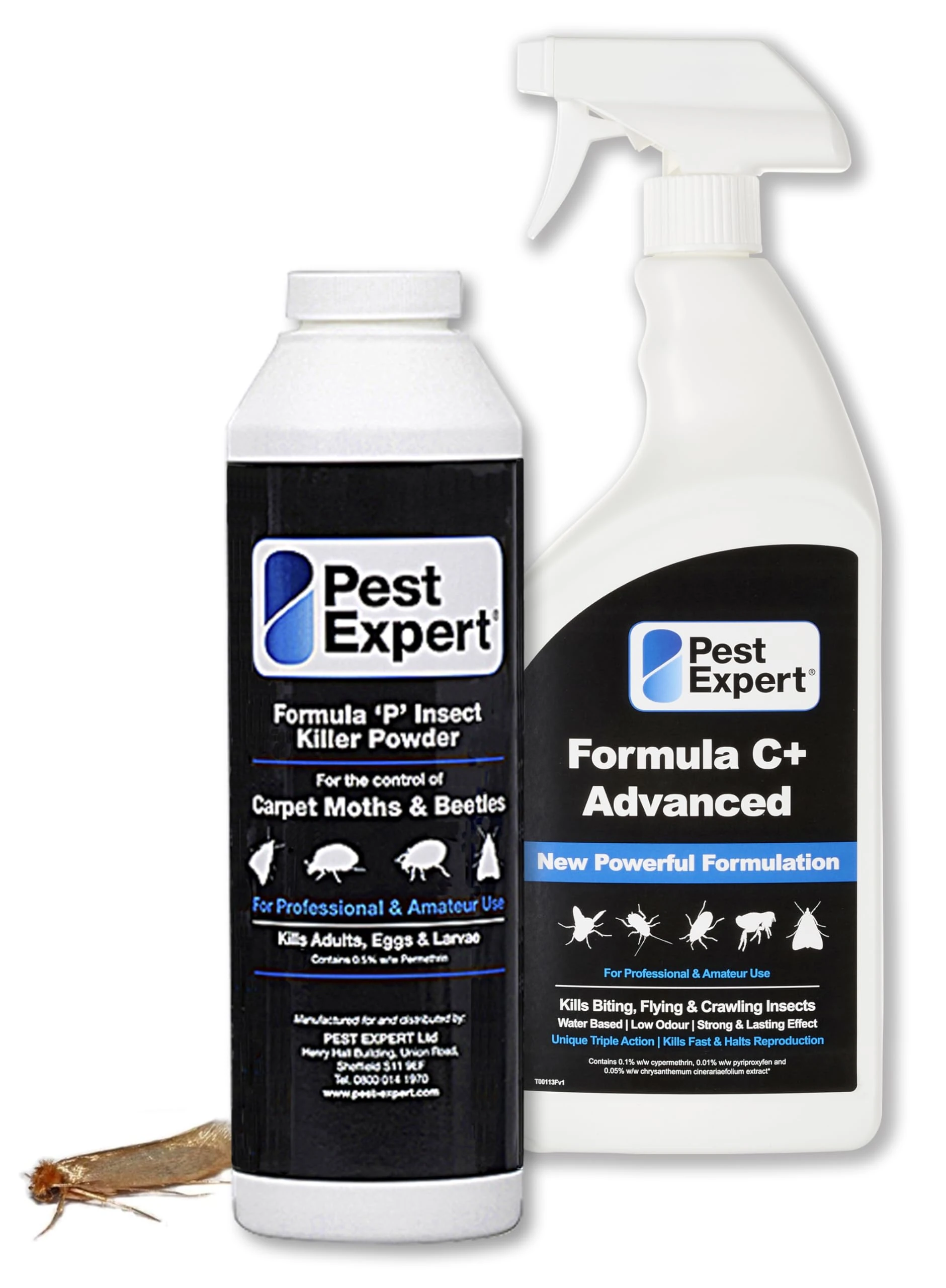 Pest Expert Formula C+ Carpet Moth Killer Spray Treatment 1ltr & Moth Killer Powder 300g - Fast Acting & Long-Lasting Control for Moths, Eggs & Larvae - Professional Strength Approved for Amateur Use