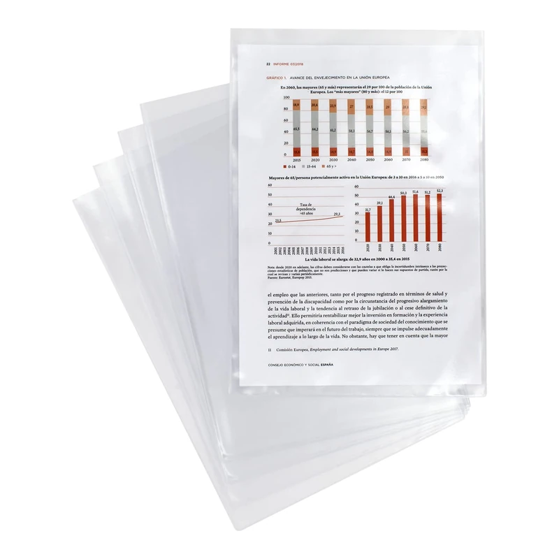 Grafoplás 5621000. Box of 100 Transparent PVC Sleeves, 100 microns, Folio Size - Image 1