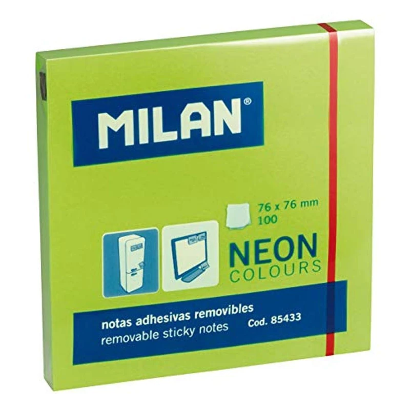 Karteczki neonowe Milan 75x75 mm zielone, 80 sztuk: 85433