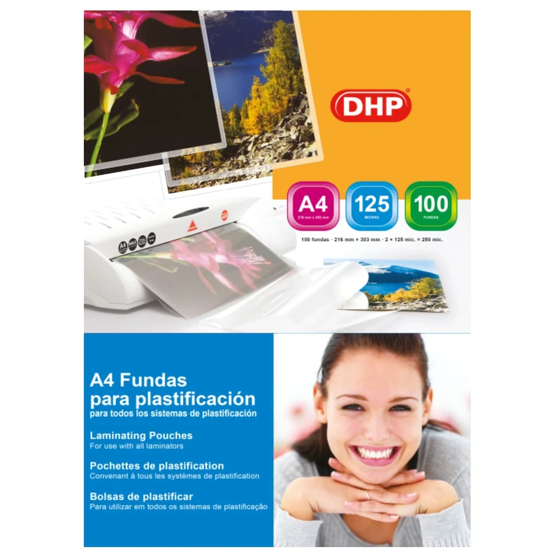 DHP Plasticizing Sleeves - A4 Format self-Adhesive 125 microns, Brightness, Box of 100 Units