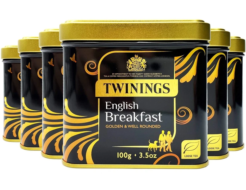 Twinings English Breakfast Loose Tea in Tin 600g (Multipack of 6 x 100g tins)