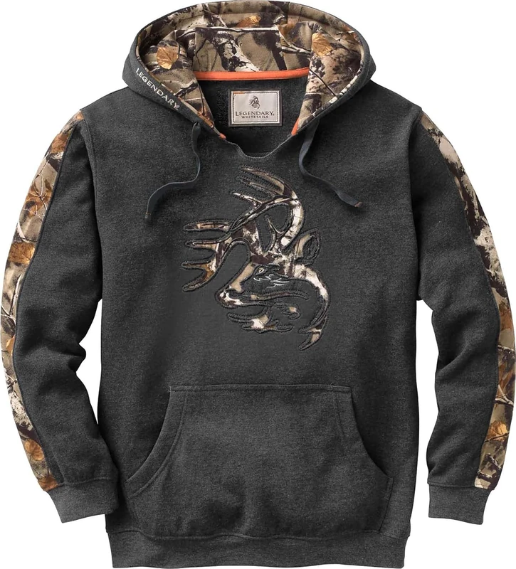 Legendary Whitetails Men's Camo Outfitter Hoodie, Charcoal Heather, L Tall