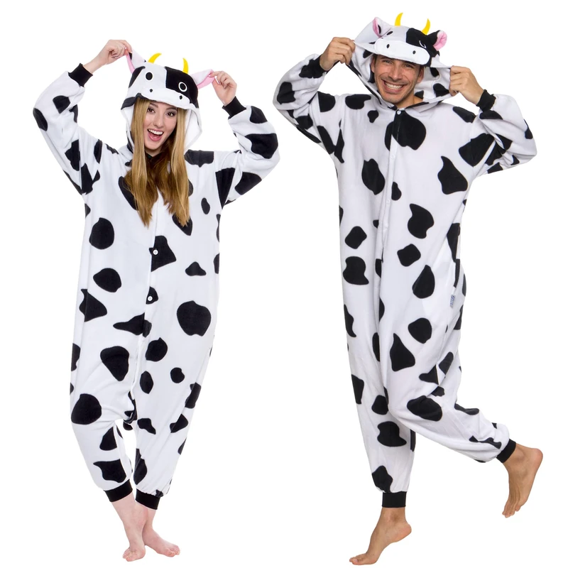 Funziez! Silver Lilly Adult Pajamas - Plush One Piece Cosplay Animal Costume (Cow, M) - Image 1