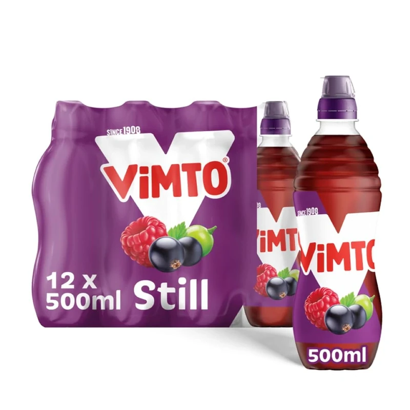 Vimto Still Juice Drink - Blackcurrant, Grape & Raspberry – Real Fruit - Vitamins C & D – 12 x 500ml Bottles – HFSS Compliant