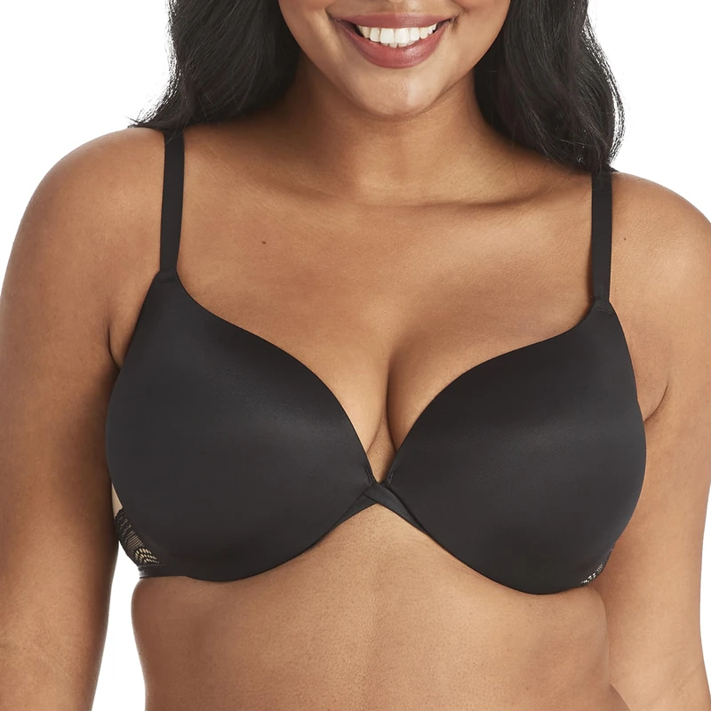 Maidenform Women's Underwire Bra, Love The Lift Smoothing Lace Demi Bra, Push-up Bra for Women, Black/Body Beige Lining, 34B