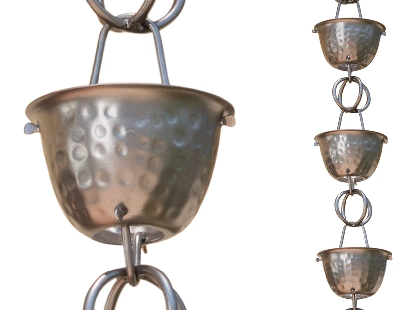 Monarch Rain Chains 50584 Aluminum Hammered Cup, 8-1/2 Feet Length (Pewter Bronze)