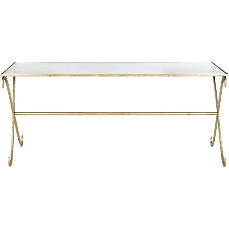 SAFAVIEH Glam Accent Table with Iron Legs, in Gold and Clear, 51 X 109 X 46.35