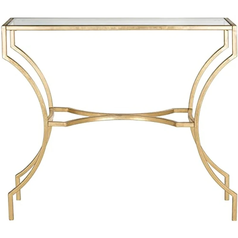SAFAVIEH Glam Accent Table with Iron Legs, in Gold and Clear, 51 X 102 X 90.17