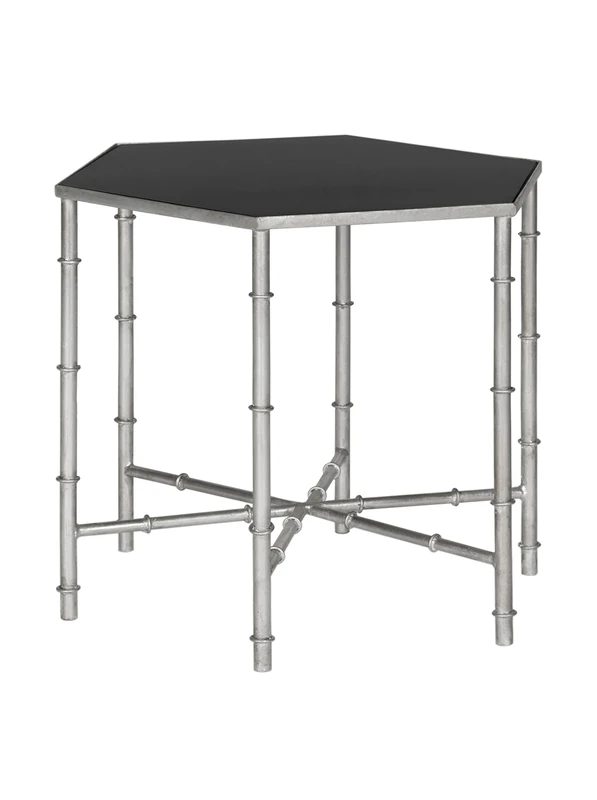 SAFAVIEH Modern Accent Table with Iron Legs, in Silver and Black, 50 X 43 X 43.18