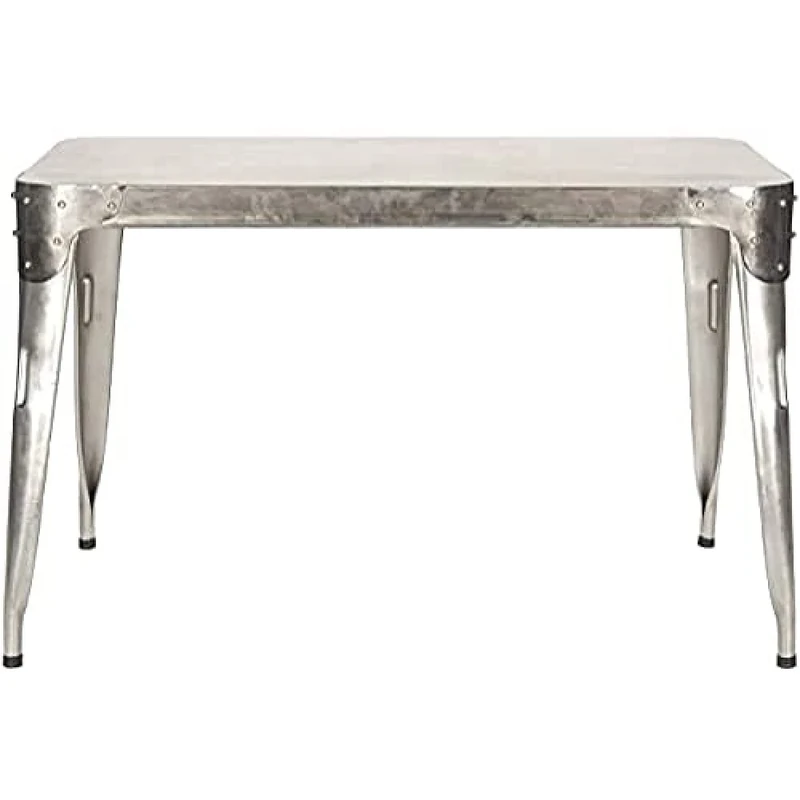 SAFAVIEH Rustic Accent Table with Iron Legs, in Drk Antq Silver, 70 X 120 X 75