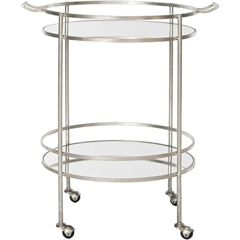 SAFAVIEH Glam 2 Tier Bar Cart, in Silver and Mirror, 51 X 65 X 76.2