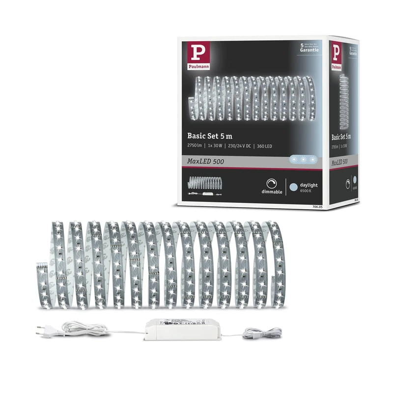 Paulmann 70605 Function MaxLED 500 Basisset 5m Daylight White 28W 230/24V 60VA Silver