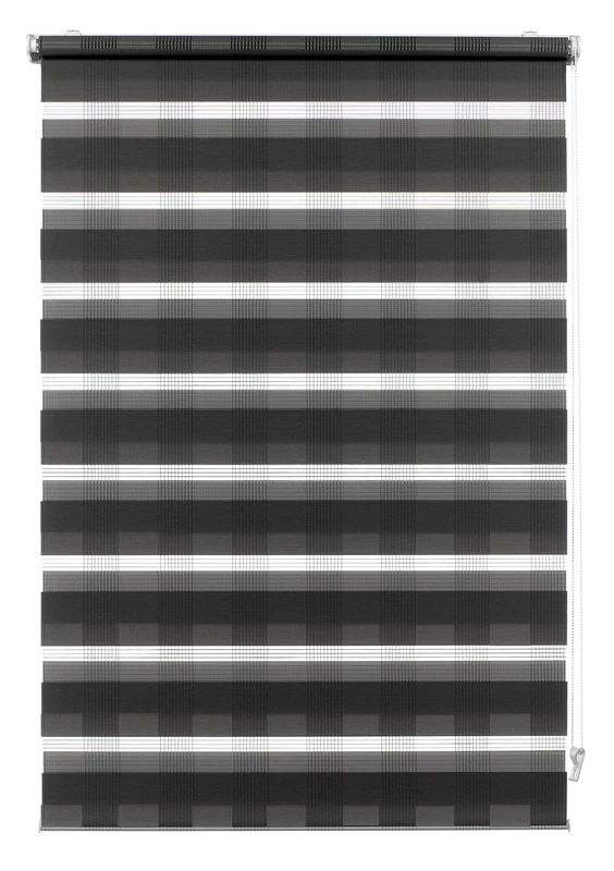 GARDINIA Double Roller Blind for Clamping or Gluing, Duo-Rollo/ Side Pull Roller Blind, Transparent and Opaque Stripes, All Assembly Parts Included, Anthracite Grey, 100 x 150 cm (B x H)