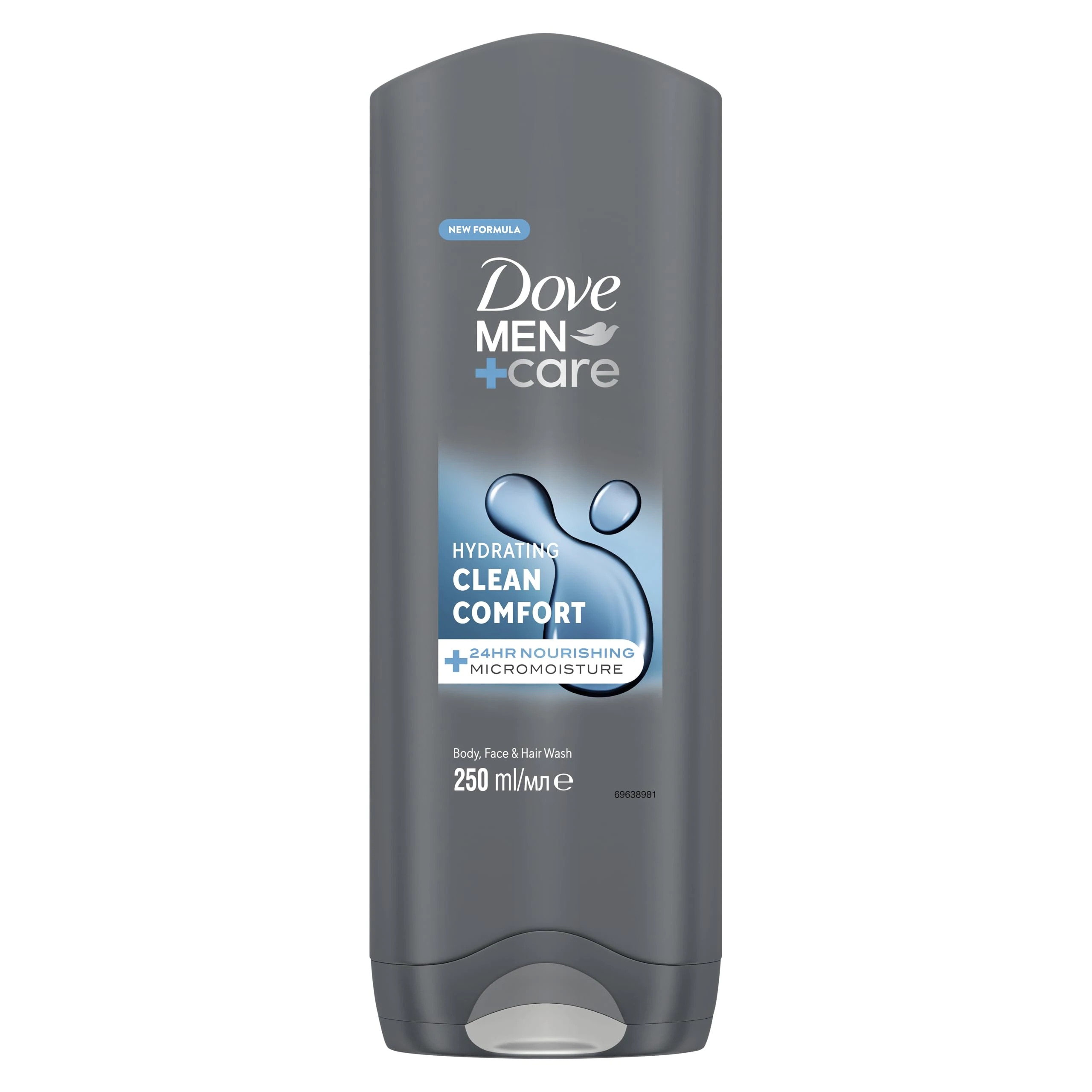 Dove Men+Care Hydrating Clean Comfort Men's 3-in-1 Hair, Face and Body Wash Body Cleanser Shower Gel with 24 hour nourishing MicroMoisture technology for relaxed and re-energised skin 250 ml
