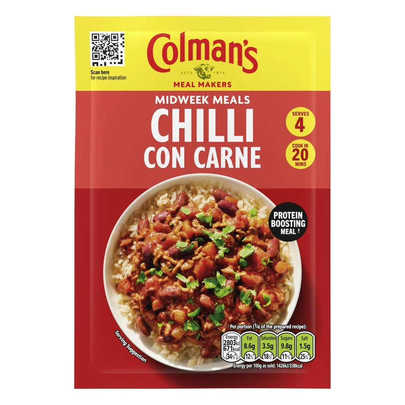 Colman's Midweek Meals Chilli Con Carne Meal Maker mix with a blend of herbs and spices for a protein-boosting meal† 50 g