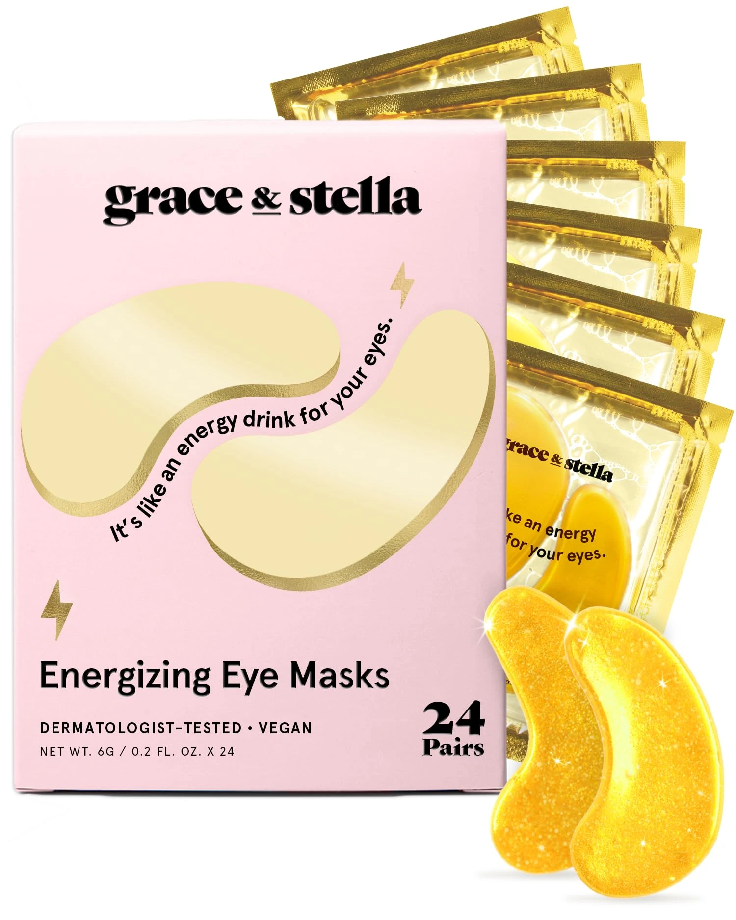 Under Eye Mask - Reduce Dark Circles, Puffy Eyes, Undereye Bags, Wrinkles - Gel Under Eye Patches, Vegan Cruelty-Free Self Care by grace and stella (24 Pairs, Gold)