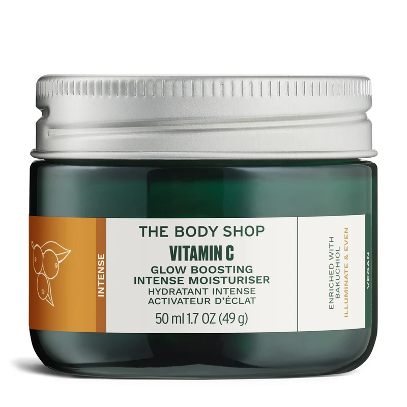 The Body Shop Vitamin C Glow Boosting Intense Moisturiser (1x 50ml), Brightening Face Moisturiser for Women, 48hr Hydrating Face Cream with Bakuchiol & Vitamin C