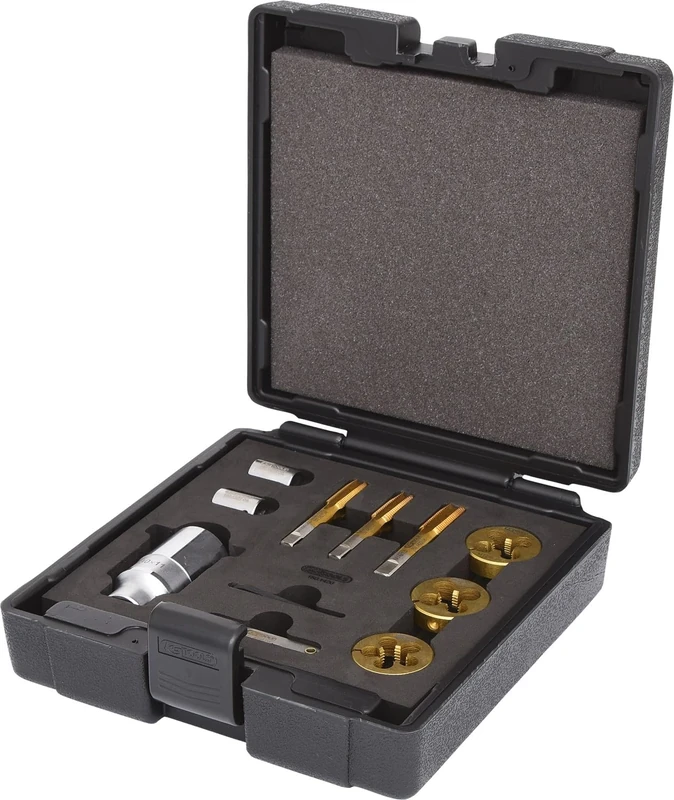 KS Tools 150.1420 3/8 Inch Thread Cutting Set for Wheel Nuts and Bolts, 11-Piece