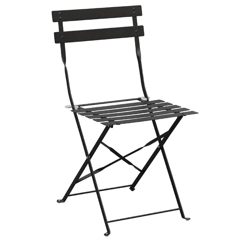Bolero Pavement Style Steel Chairs Black for Indoor Outdoor 800X387X471mm 2pc