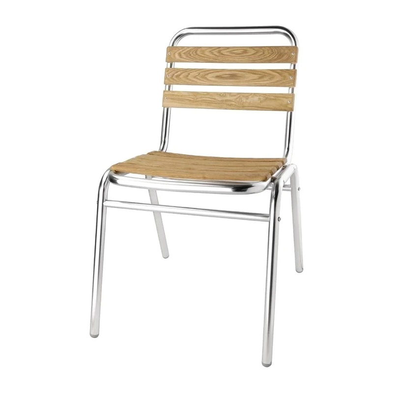 Bolero Aluminium and Ash Bistro Side Chair Silver Catering 773X485X565mm 4pc