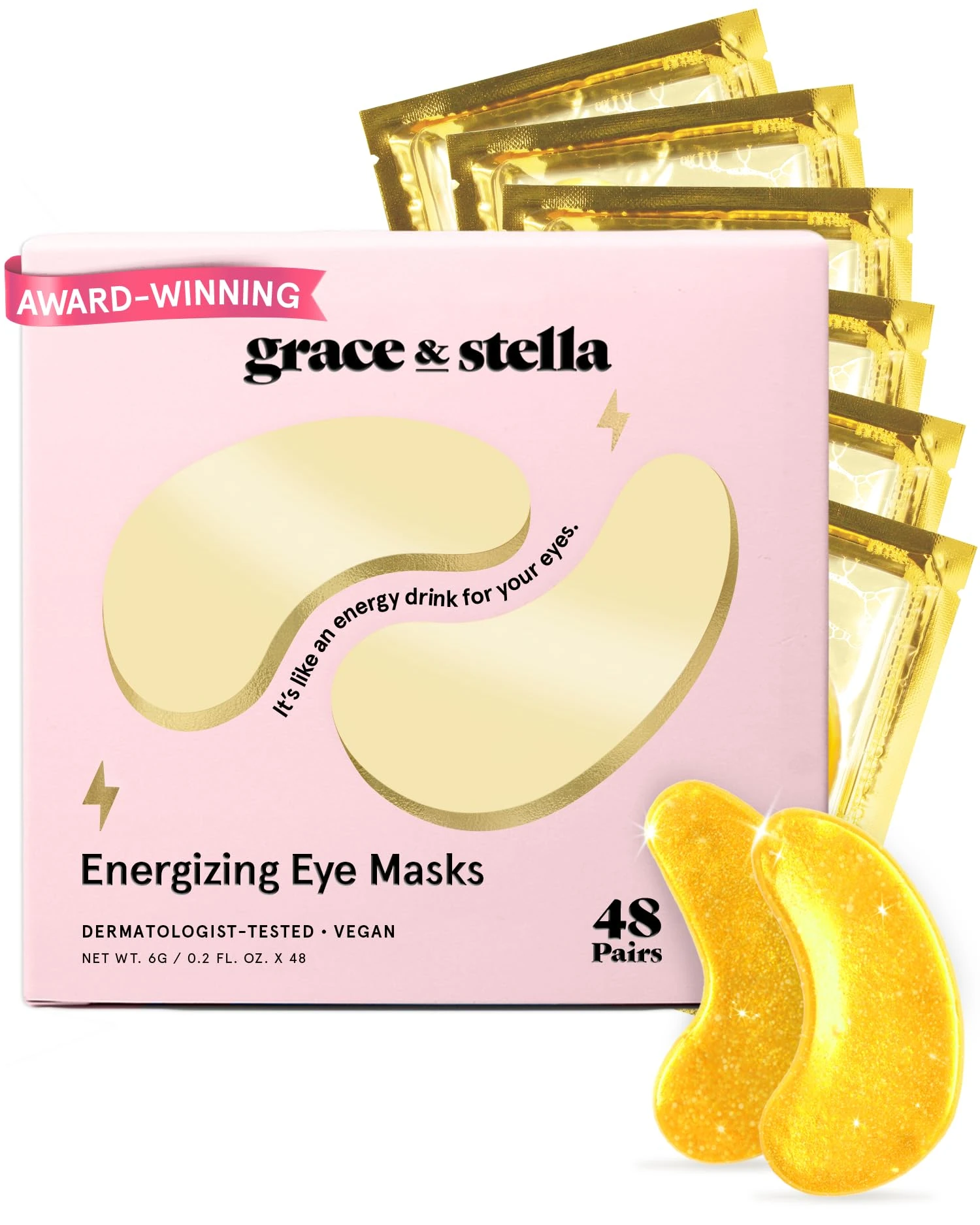 Under Eye Mask - Reduce Dark Circles, Puffy Eyes, Undereye Bags, Wrinkles - Gel Under Eye Patches, Vegan Cruelty-Free Self Care by grace and stella (48 Pairs, Gold)