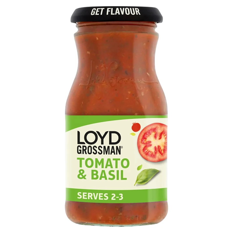 Loyd Grossman Italian Tomato & Basil Sauce – Sun-Ripened Tomatoes & Fragrant Basil, Ready-to-Pour, 350 g Jar (Pack of 1)