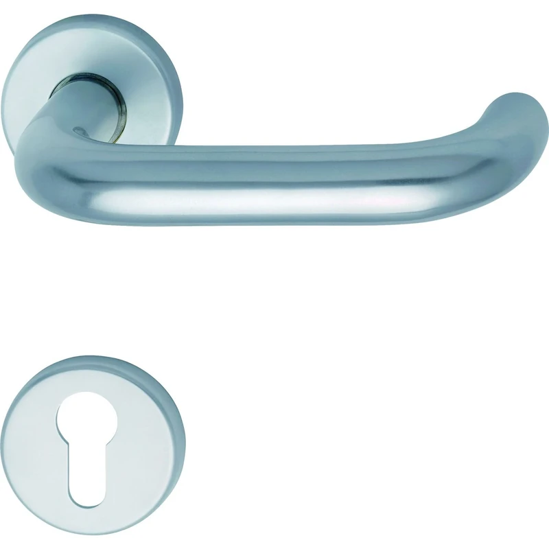 GRUNDMANN 102847 Silver 1754/D70M FH Handle Set on Rosette PZ for Fire Doors ÖNORM Door Fitting VK9, Anodised Aluminium